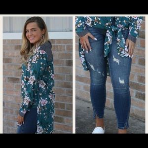 Floral button up top ties in front long back